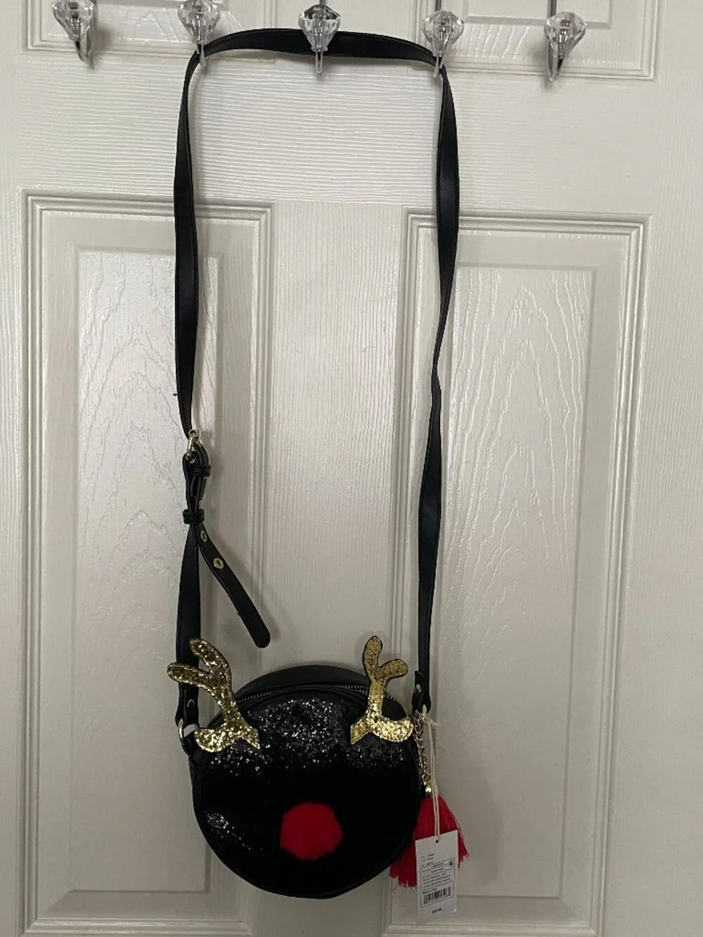 Mad Love Holiday Reindeer Black Glitter Crossbody Purse-NWT